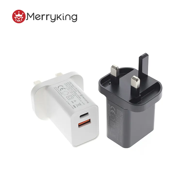 Certificado Global de logotipo gratuito Merryking. UKCA BS puertos duales USB QC3.0 PD cargador rápido 20W carga rápida para teléfono iPhone 12 xiaomi Oppo