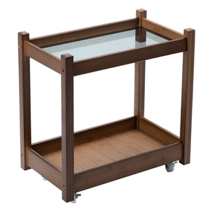 Modern Minimalist Tea Cart With <b>Glass</b> Top And Wooden Frame Multi Function Living Room <b>Side</b> <b>Table</b> For Sofa Or Reading Area - Product Image 5