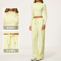Ensemble de survêtement décontracté pour femme, taille haute, jambe large, manches longues, en nylon et élasthanne, confortable pour la course 8933