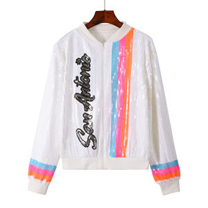 Veste décontractée en satin de style <span class=keywords><strong>basket</strong></span>-ball pour femmes Offre Spéciale grande taille veste à paillettes à la mode pour les fêtes tissage au crochet amérique - Product Image 1