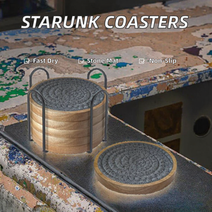 STARUNK Promotional Bulk Black Non-Slip Quick Dry 1mm Thick Stainless Steel Drink <b>Coasters</b>-Classic Style <b>Slate</b> Laser Engraving - Product Image 2