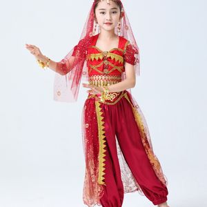 Costume de danse du ventre à paillettes Costume de danse indienne Halloween Wear Carnaval Sets Princess <span class=keywords><strong>Jasmine</strong></span> Performance Outfits - Product Image 5