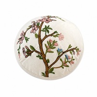 Kippa en lin ivoire à couverture intégrale avec broderie de fleurs de cerisier et impression intérieure personnalisée pour mariage juif, Yarmulke Judaica