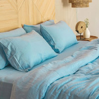 Parure de lit quatre pièces en coton/polyester 100 % couleur unie, vente en gros, style lin français naturel, housse de couette 400TC