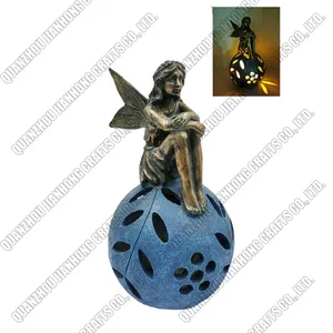 Solar Outdoor Sculptures Garden Angel Statue Resin Angel Figurines for Outside Yard Art Patio