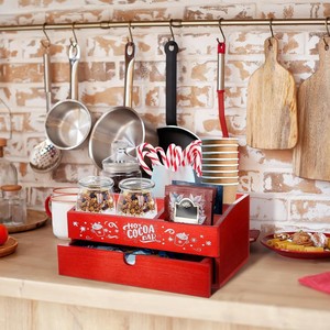 Wooden Storage <b>Box</b> Hot Cocoa Bar Rectangular Engraved Standing Type For <b>Christmas</b> Decorative Storage - Product Image 1