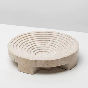 Натуральные подносы из травертина коричневого цвета, роскошные большие мраморные фруктовницы, круглые тарелки для фруктов из травертина - Product Image 4