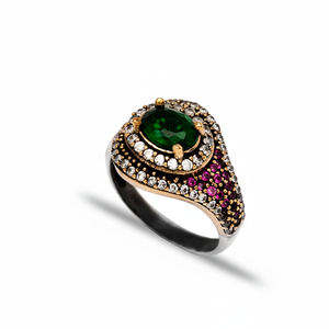 Diseño ovalado Esmeralda CZ estilo otomano venta al por Mayor turco hecho a mano 925 esterlina auténtico anillo de plata joyería - Product Image 2