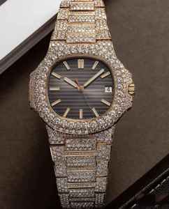 Montre mécanique automatique de luxe en acier inoxydable, entièrement sertie de pierres de moissanite, conçue pour un savoir-faire haut de gamme, analogique - Product Image 5