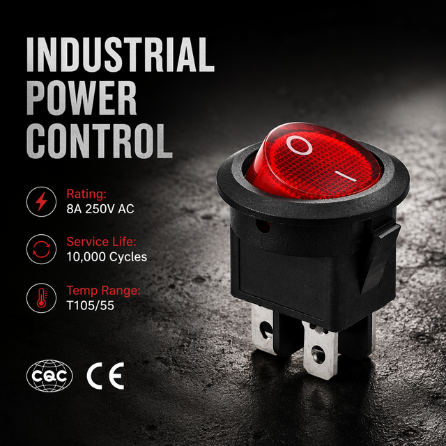 Industrial Rocker Switch SUDA KCD1-205-2A 8A 250VAC 4 Pin SPST IP40 23mm Red Illuminated Power Toggle CE CQC Certified