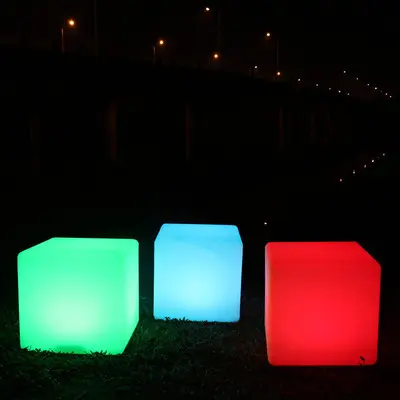 Battery Rechargeable 40*40*40cm waterproof lighted led cube plastic chair garden seat light color changing cube stool chair