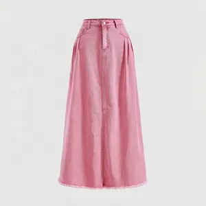 WS109 Jupe en jean personnalisée pour les femmes jupes en jean longues taille haute jupe longue pour les femmes
