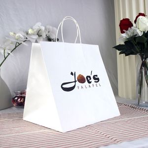 Bolsas de Papel Kraft Biodegradables Personalizadas al por Mayor, Color Rosa y Blanco, para Regalos y Compras, con Asas Retorcidas - Product Image 2