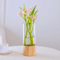Vase en plastique hydroponique Deermei, plateau en bois, vase de table moderne, arrangement floral simple, vase circulaire noir