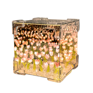 Veilleuse Tulipe Miroir Cube Lampe Acrylique 16 20 21 Fleurs Assemblage Lampe de Table Éclairage Décoratif DIY - Product Image 1
