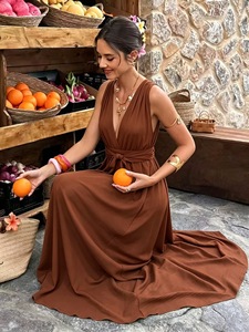 Vestido Maxi Convertible Sólido para Mujer, Cuello en V, Sin Mangas, Elegante, para Fiesta de Verano, Vestido Largo - Product Image 1