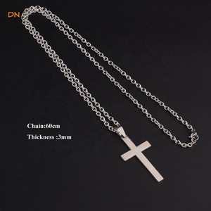 Dina Spedizione Rapida Nuovo Arrivo Collana da Uomo in Acciaio Inossidabile Placcato Argento con Croce di Gesù, Stile Hip-hop Semplice, Antiossidante - Product Image 3