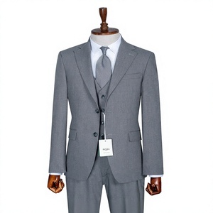 PERRE 1984 Costume d'affaires gris pour homme, style britannique, double boutonnage, col mandarin, infroissable, coupe classique, viscose polyester - Product Image 1