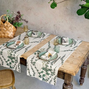 High Quality Green Ivy Printing Linen Table Runners Linen Cotton Blend Luxury Flax for Wedding Custom Pattern Wholesale - Product Image 1