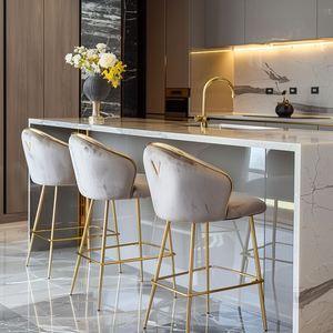 Bán Buôn Bắc Âu Sang Trọng Hiện Đại Ăn Sáng Nhung Da Cao Chiều Cao Quầy <span class=keywords><strong>Bar</strong></span> Ghế Phân Cho Nhà Bếp Nhà Hàng Thanh Bảng - Product Image 5