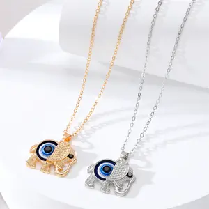 Delicate Gold Plated Turkish Devil Eye Vintage Elephant Necklace Blue Elephant Evil Eyes Pendant Necklace