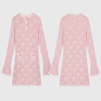 Robe en tricot texturé rose pour femme, col rond, manches longues, mini, service OEM, fabrication en usine