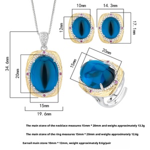 Fashion Eco-friendly Copper Retro Pendant Earrings <b>Rings</b> <b>Set</b> 15*20/10*12mm Blue Zircon Party Jewelry <b>Sets</b> for <b>Women</b> Glamorous - Product Image 2