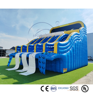 Parque Acuático Inflable Gigante Comercial Estimulante de 33 pies, Tobogán Acuático Inflable Multicarril Azul con Piscina para Adultos - Product Image 2