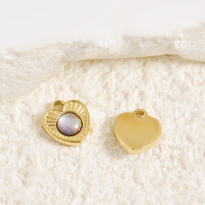 Pendentif Cœur en Acier Inoxydable avec Incrustation de Perle Naturelle et Coquillage, Composant de Bijoux Rayé pour Collier - Product Image 2