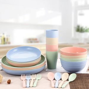 Juego de Vajilla Ecológica de Fibra de <span class=keywords><strong>Trigo</strong></span>: Tazón, Plato, Tazas y Cubiertos - Product Image 1