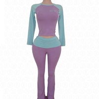 Ensemble loungewear Y2K personnalisé avec logo pour femme, 2 pièces, streetwear, t-shirt court à manches raglan, leggings moulants taille haute, ensemble pour grande taille