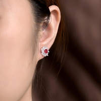 Boucles d'oreilles clous en or 18 carats avec rubis sang de pigeon 1,15 ct et saphirs blancs incrustés, bijoux de luxe certifiés GRC, coffret cadeau pour femme, divers modèles