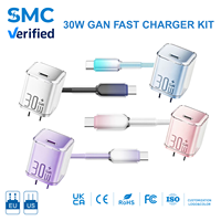 Kit de chargeur rapide GaN 30W tout-en-un, chargeur USB-C Ice Crystal avec câble de 1 m/2 m, universel pour appareils mobiles intelligents
