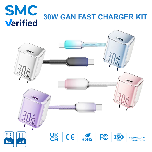 One Stop Service 30W GaN Fasr Charger Kit Ice Crystal USB-C Charger Sets with 1M/2M Cable Universal for Smart Mobile Device