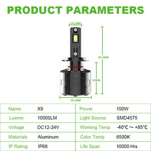 YUFING X9 150W 6000K H7 LED otomatik işık 11000LM ayarlanabilir işın açısı evrensel montaj braketleri dayanıklı alüminyum konut - Product Image 6