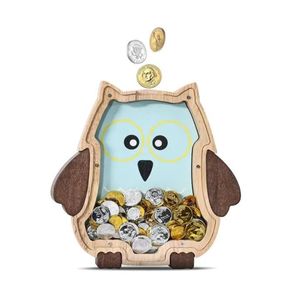 Hucha de madera, adorno creativo con forma de búho, caja de ahorro infantil con diseño de dibujos animados para guardar monedas. - Product Image 1