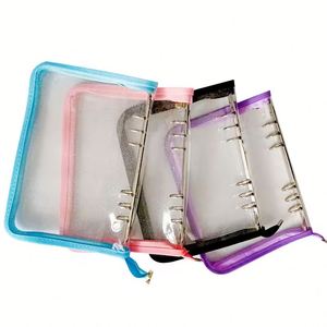 Colored Metal Clips 6 <b>Ring</b> <b>Binder</b> A6 A5 Six Holes Zipper Loose Leaf Plastic Planner Transparent Cover Folder - Product Image 1