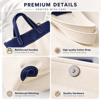 Sac fourre-tout en toile grande capacité avec bordure contrastée et doubles poignées pour emballage personnalisé, vente au détail, shopping et transport quotidien