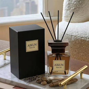 Aikun Premium Black Box Custom Logo Woody Scent Square Amber Glass 100ml <b>Reed</b> <b>Diffuser</b> Fragrance Gift Set <b>For</b> Office Lounge - Product Image 1