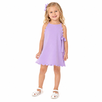 Robe débardeur trapèze en maille douce pour petites filles, couleur unie pastel, bretelles spaghetti, bord festonné, nœud latéral, 2-5 ans, vente en gros