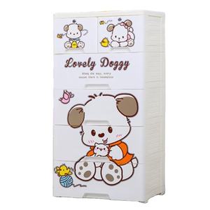 Lindo perro patrón armario blanco de <span class=keywords><strong>4</strong></span> capas de plástico de almacenamiento de cajón con 2 cerraduras - Product Image 1