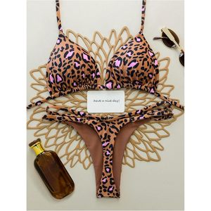 FOXA Conjunto de bikini de 2 piezas con estampado de guepardo para mujer, top con tirantes finos y tanga, traje de baño atrevido - Product Image 5