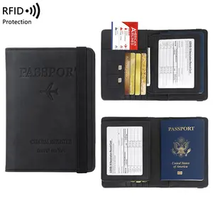 FSW305 dompet panjang kulit pu, pemegang paspor penghalang RFID panjang, dompet penyimpan paspor perjalanan keluarga dengan saku koin ca