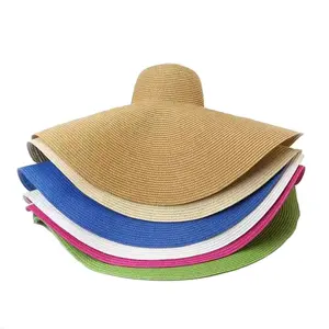 European and American oversize braided straw hat with ribbon Big Brim lady beach straw hat