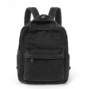 Black Canvas Shoulder <b>Backpack</b> With <b>Drawstring</b> Closure And Front Pocket Casual Daily Use Softback Design - Product Image 6