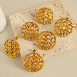 French Style Round Mesh <b>Stud</b> Earrings Gold Plated <b>Titanium</b> Steel Fashion Jewelry EH765 - Product Image 3