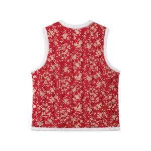 Gilet floral à texture chaude avec garniture en fourrure blanche, col en V et fermeture éclair, choix privilégié pour les occasions de rassemblement des femmes d'âge mûr - Product Image 5