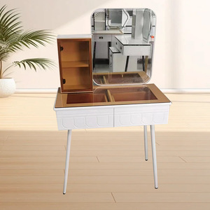 Moderne compacte houten kaptafel met verlichte spiegel en verstelbaar ontwerp, eenvoudige installatie voor de woonkamer - Product Image 1