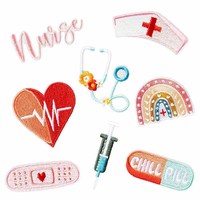 Fer sur échomètre de Style rose brodé infirmière Capsule coeur patchs pour médecin infirmière vêtements sac décoration
