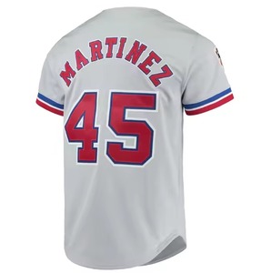 Camiseta de béisbol roja y azul personalizada, diseño de botón completo con parche de logotipo, ropa de equipo de talla grande transpirable de poliéster - Product Image 2